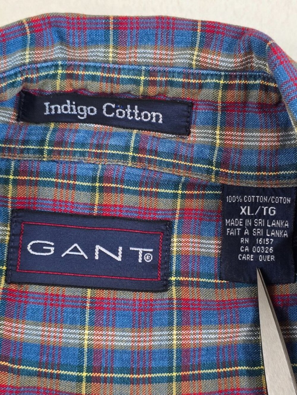 Gant Mens XL Indigo Cotton Short Sleeve Plaid Button-Up Shirt - Picture 2 of 4
